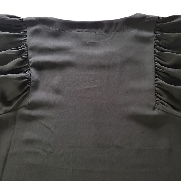 Gap X-Small Black Blouse Semi Sheer Long Double Slit Sleeves with Gold Nailheads - Picture 13 of 14